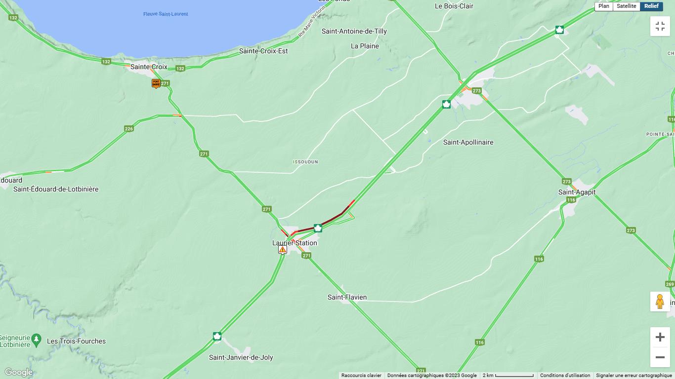 Fermeture de l’autoroute 20 à Saint-Flavien